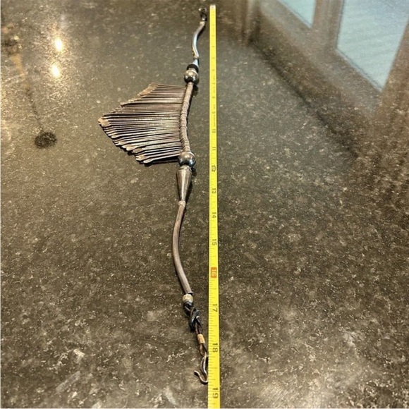 Vintage Mid-Century Modern MCM Boho Bohemian Art Deco Brass Leather Bib Necklace - Picture 7 of 8